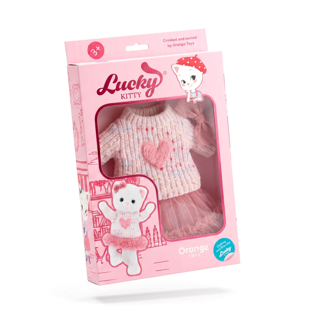 Conjunto de ropa de peluche Lucky Kitty: Pink Heart